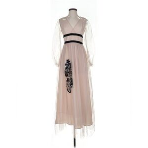 Isabelle Blanche Paris Embroidered Sheer Tulle Maxi Gown Dress XXS Blush Pink